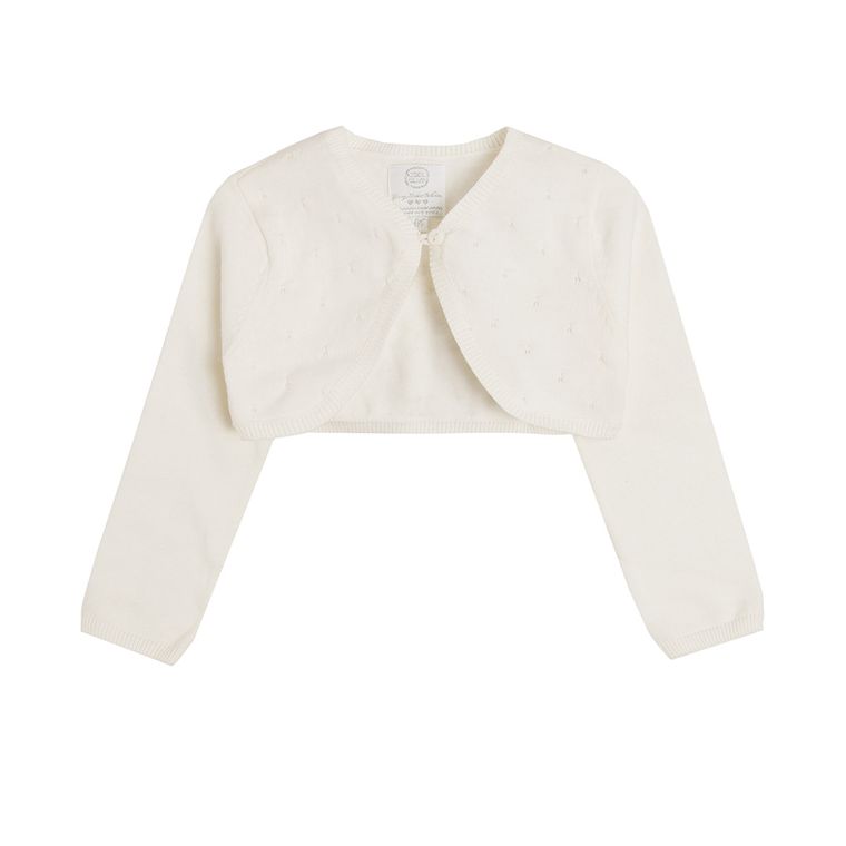 Cool Club, Bolerko dziewczęce, ażurowy wzór, ecru