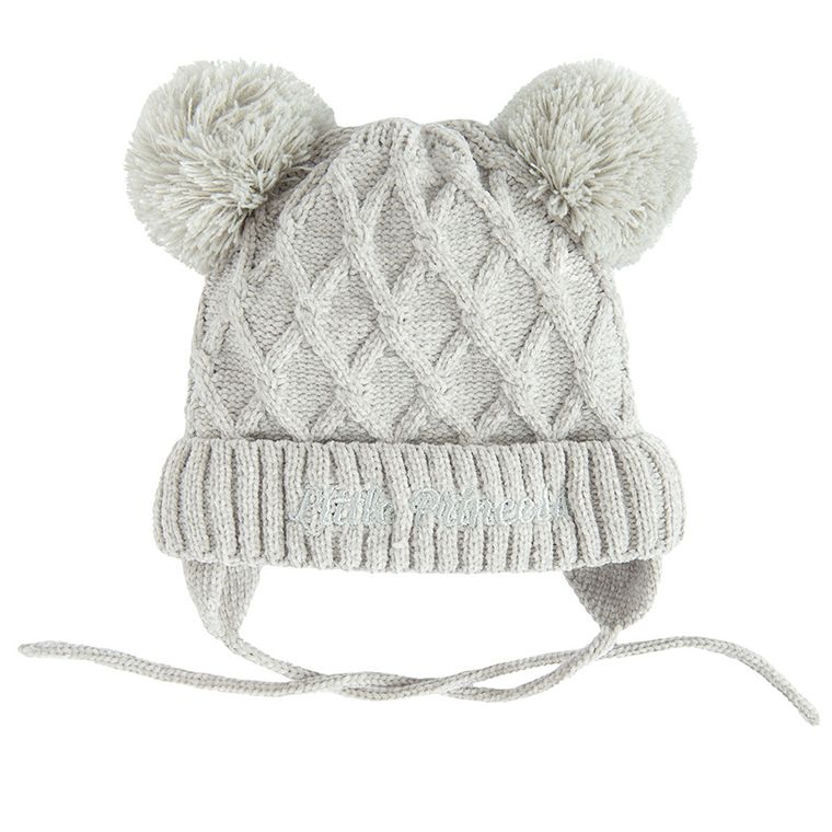 Cool Club, Czapka dziewczęca z pomponami, wiązana, szara