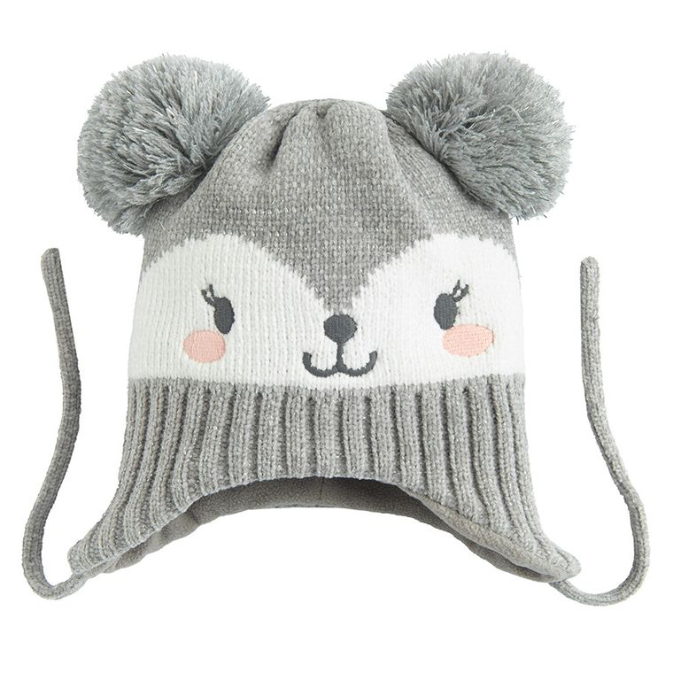 Cool Club, Czapka dziewczęca z pomponami, wiązana, szara