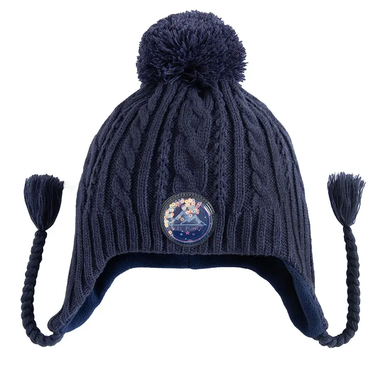 Cool Club, Czapka dziewczęca z pomponem, wiązana, granatowa