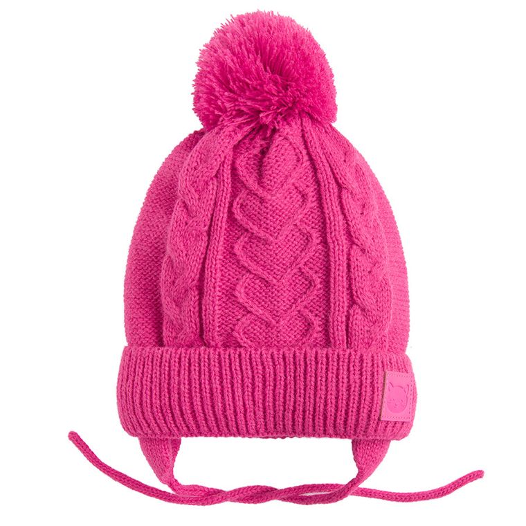 Cool Club, Czapka dziewczęca z pomponem, wiązana, różowa