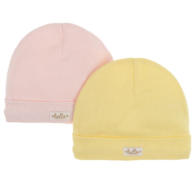 Cool Club, Czapka dziewczęca, żółta, różowa, zestaw, 2 szt.