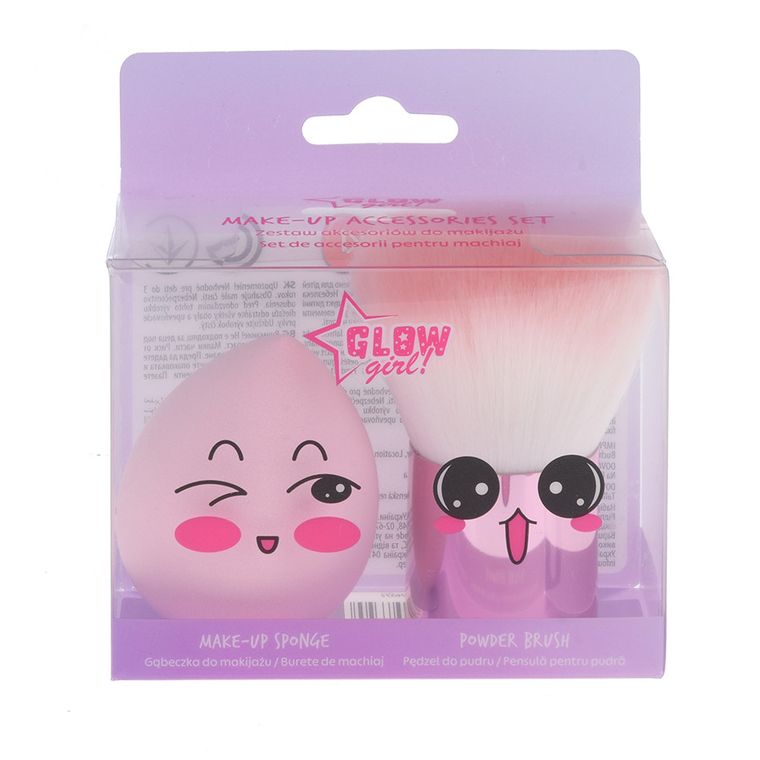 Cool Club, Glow Girl, zestaw akcesoriów do makijażu, gąbeczka + pędzelek