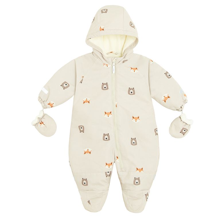 Cool Club, Kombinezon chłopięcy z kapturem, ocieplany, beżowy