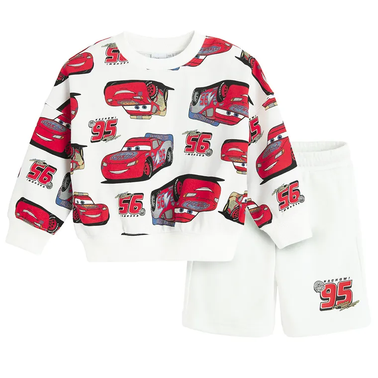 Cool Club, Komplet chłopięcy, Bluza, Szorty, biały, Auta