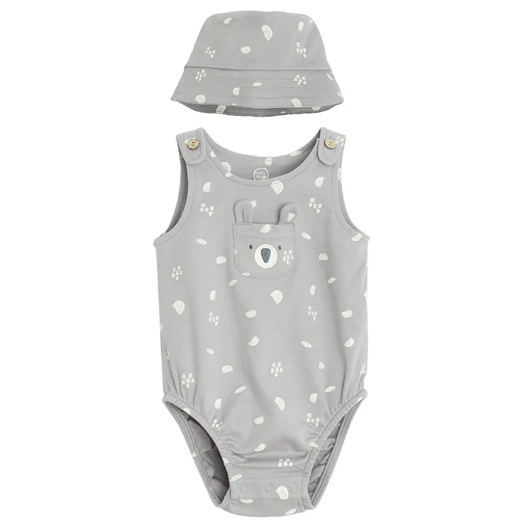 Cool Club, Komplet chłopięcy, Body bez rękawów, Kapelusz, szary
