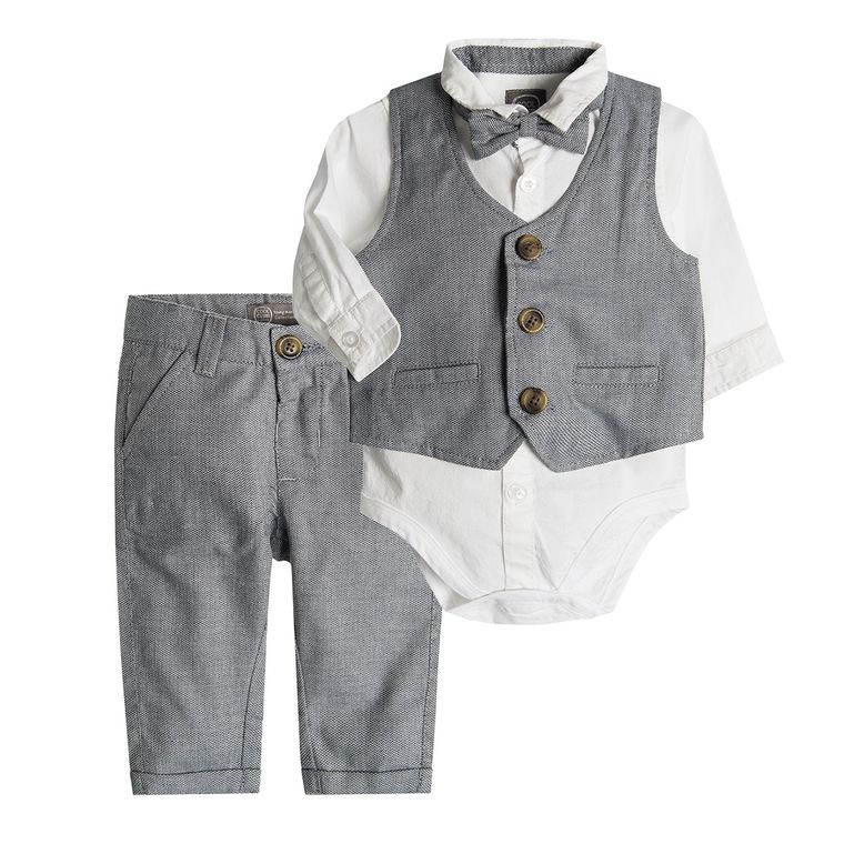 Cool Club, Komplet chłopięcy, Body koszulowe, Mucha, Kamizelka, Spodnie