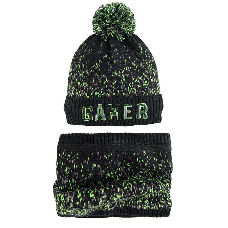 Cool Club, Komplet chłopięcy, Czapka z pomponem, Komin, czarny