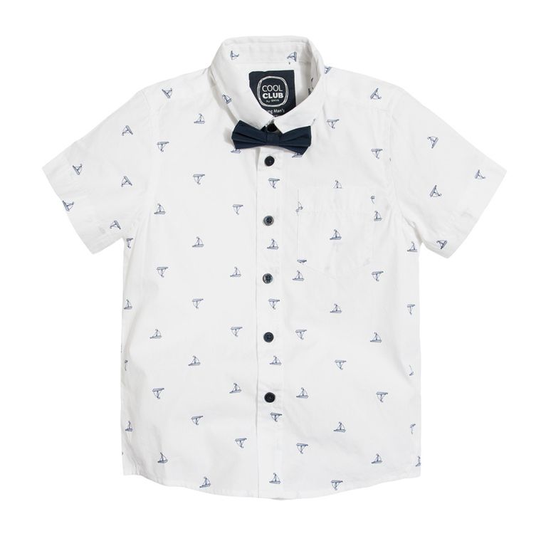 Cool Club, Komplet chłopięcy, Koszula z krótkim rękawem, Mucha, biała, żaglówki