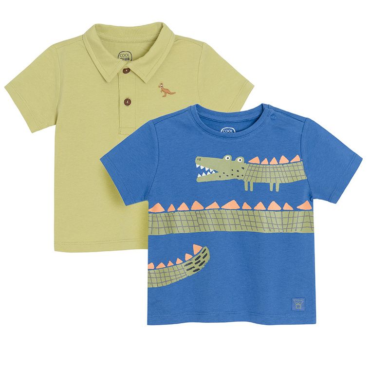 Cool Club, Komplet chłopięcy, Koszulka polo z krótkim rękawem, T-shirt, niebiesko-zielony