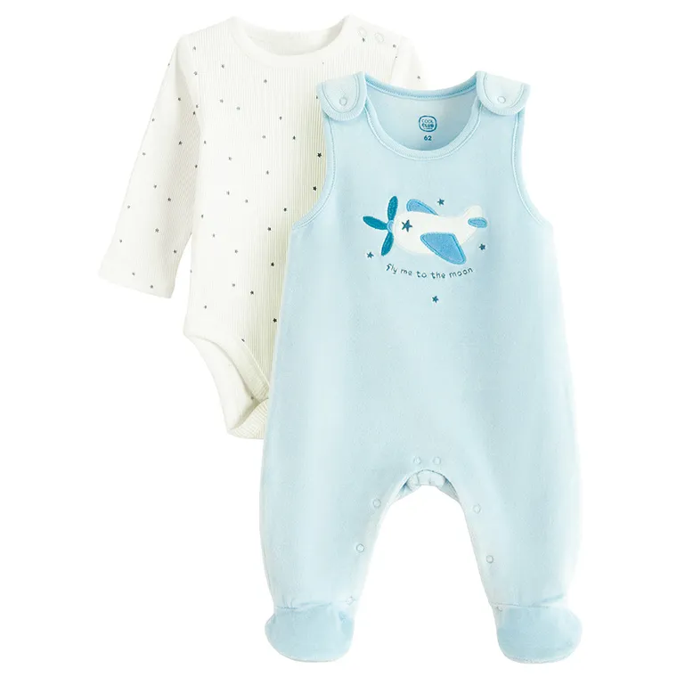 Cool Club, Komplet chłopięcy, Śpiochy welurowe, Body z długim rękawem, prążkowane, mix