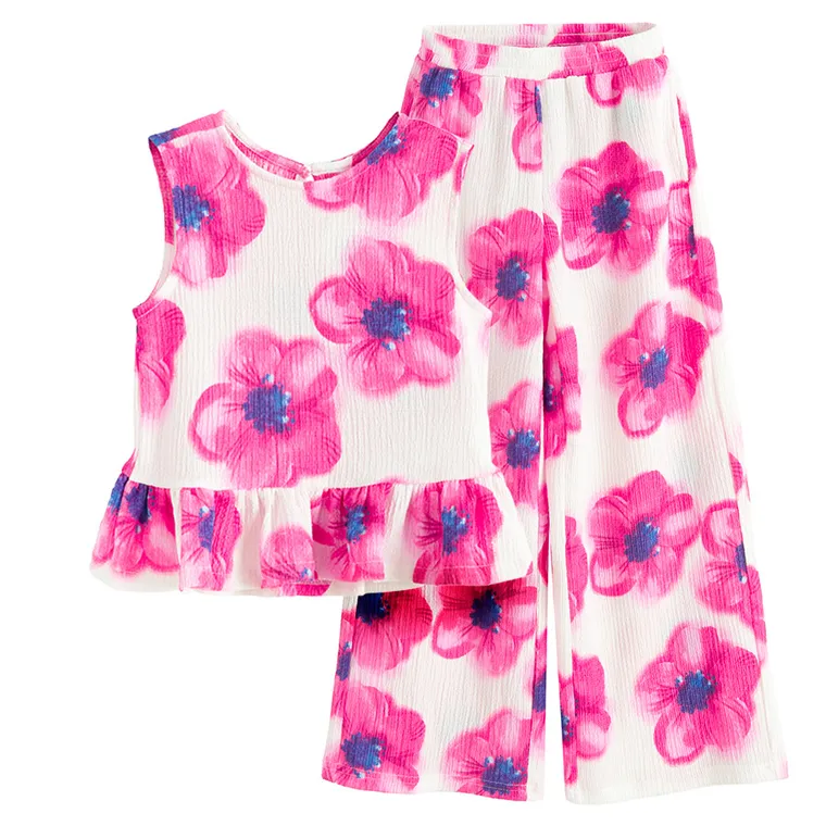 Cool Club, Komplet dziewczęcy, Bluzka bez rękawów, Spodnie materiałowe, wide, biały