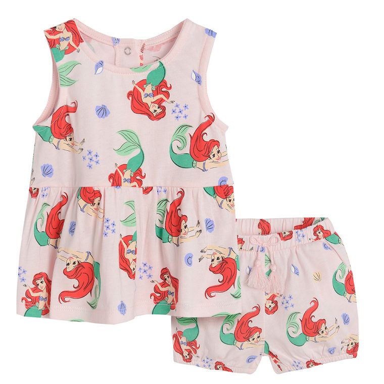 Cool Club, Komplet dziewczęcy, Bluzka bez rękawów, Szorty, różowy, Księżniczki Disneya