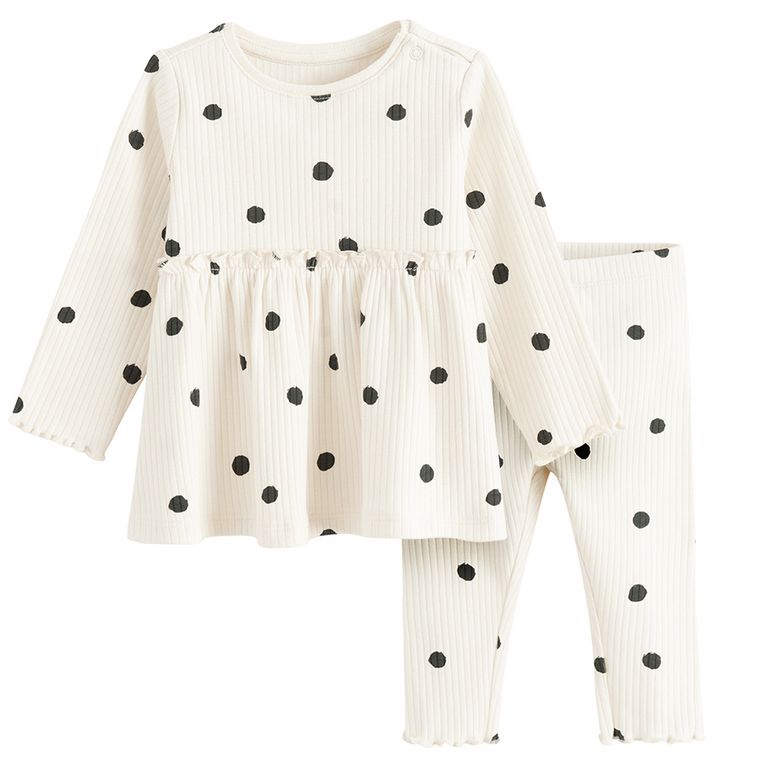 Cool Club, Komplet dziewczęcy, Bluzka z długim rękawem, Legginsy, prążkowany, ecru