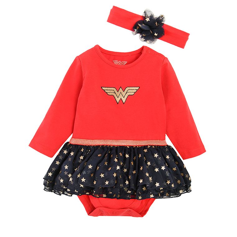Cool Club, Komplet dziewczęcy, Body sukienka, Opaska, Wonder Woman