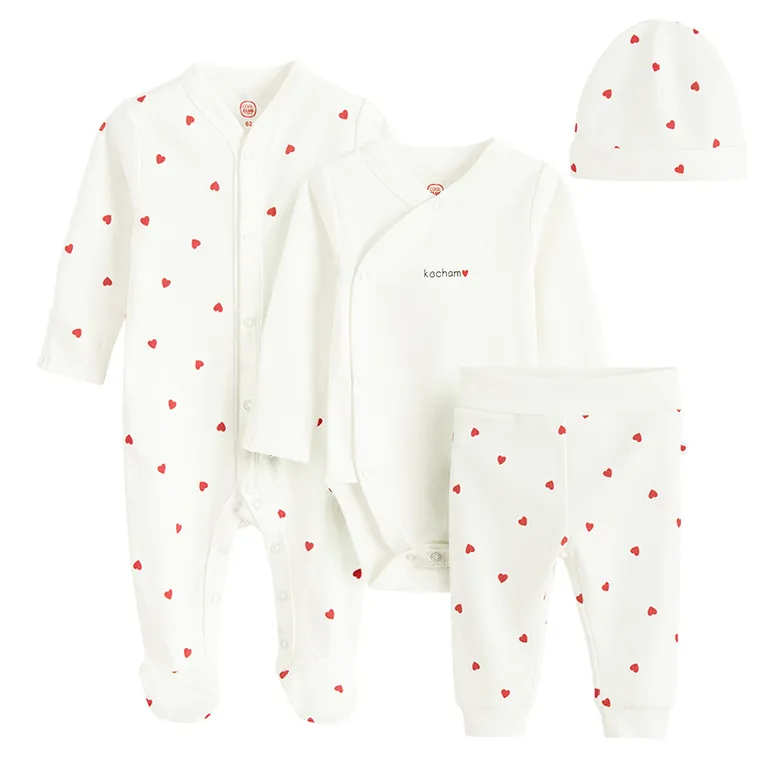 Cool Club, Komplet dziewczęcy, Body z długim rękawem, Półśpiochy, Pajac, Czapka, biały