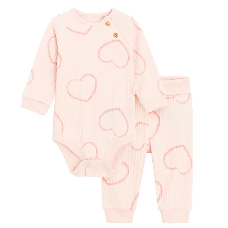 Cool Club, Komplet dziewczęcy, Body z długim rękawem, Półśpiochy, prążkowany, różowy