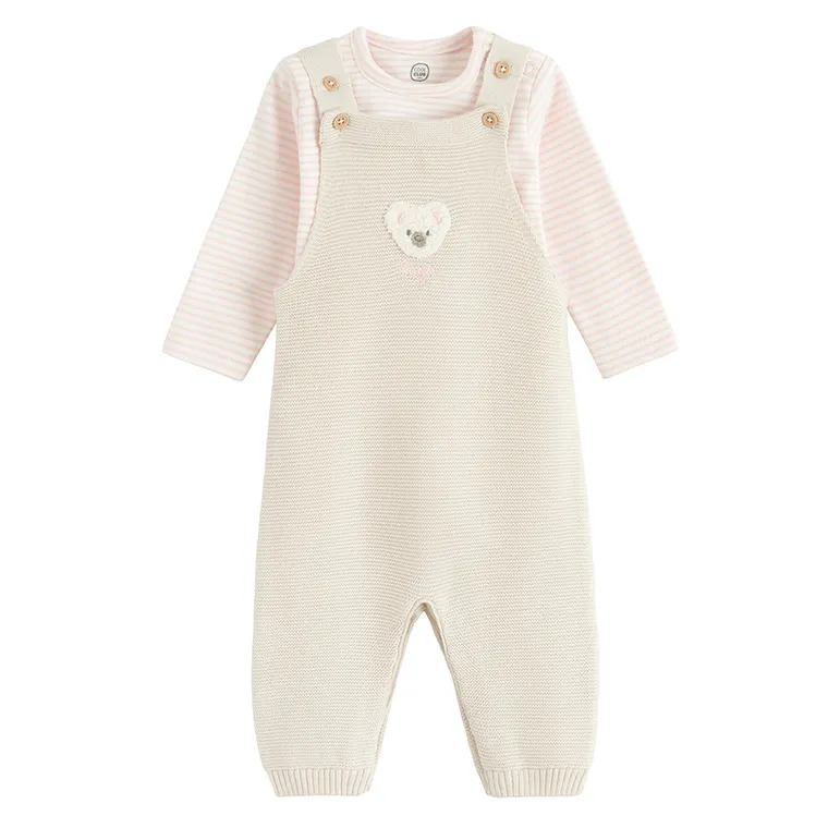 Cool Club, Komplet dziewczęcy, Body z długim rękawem, Spodnie ogrodniczki, mix