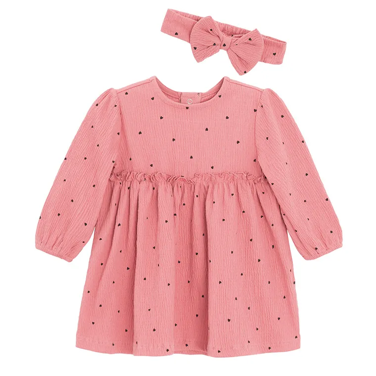 Cool Club, Komplet dziewczęcy, Sukienka z długim rękawem, Opaska, różowy