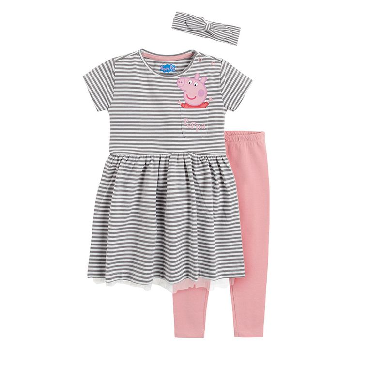 Cool Club, Komplet dziewczęcy, Sukienka z krótkim rękawem, Opaska, Legginsy, mix, Świnka Peppa