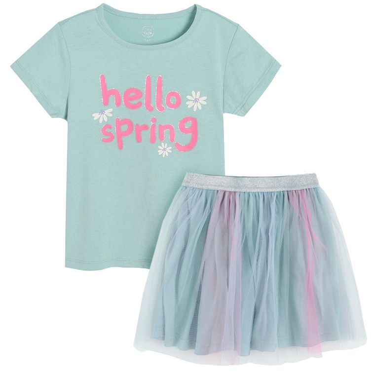 Cool Club, Komplet dziewczęcy, T-shirt, Spódnica, miętowo-różowy