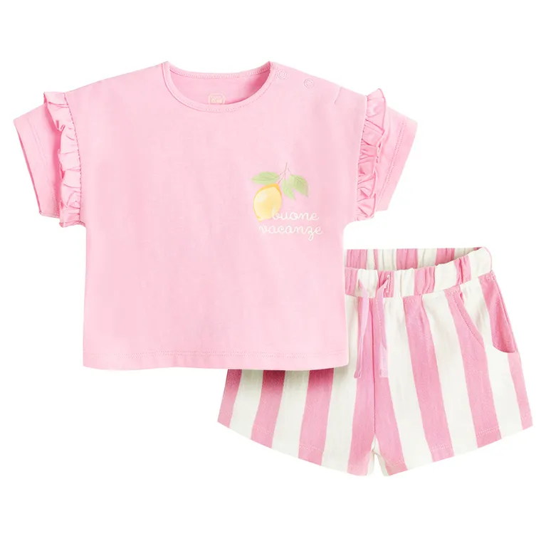 Cool Club, Komplet dziewczęcy, T-shirt, Szorty, różowy