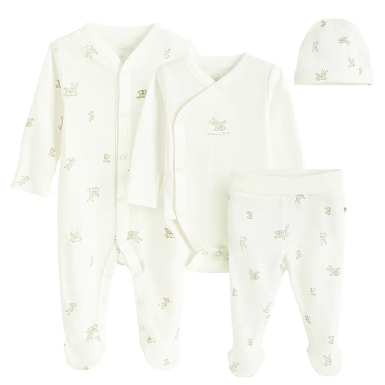 Cool Club, Komplet niemowlęcy, Body z długim rękawem, Pajac, Półśpiochy, Czapka, biały