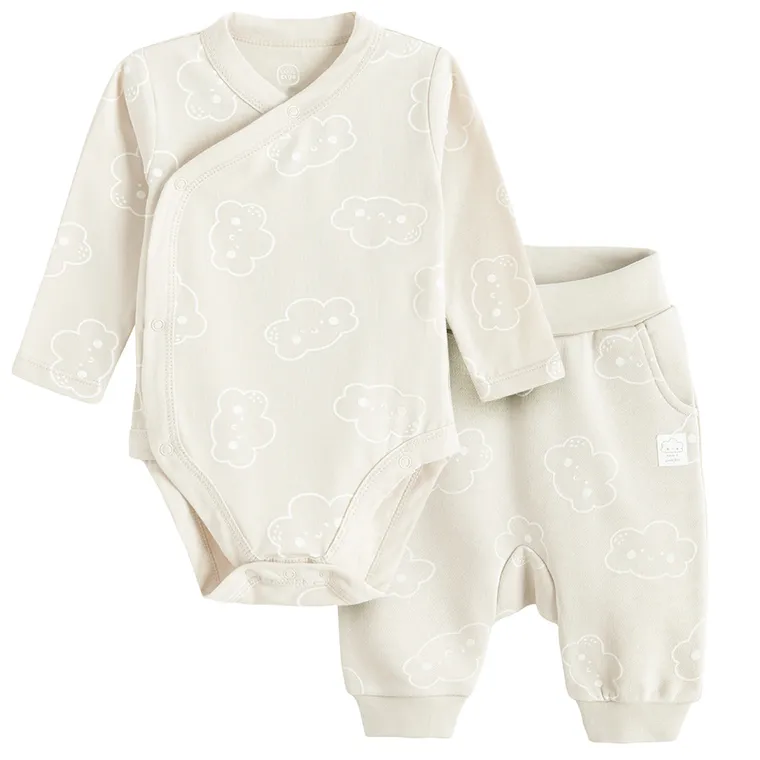 Cool Club, Komplet niemowlęcy, Body z długim rękawem, Półśpiochy, beżowy
