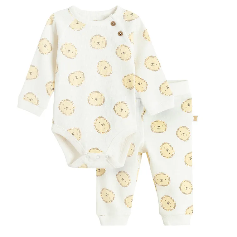 Cool Club, Komplet niemowlęcy, Body z długim rękawem, Półśpiochy, prążkowany, biały