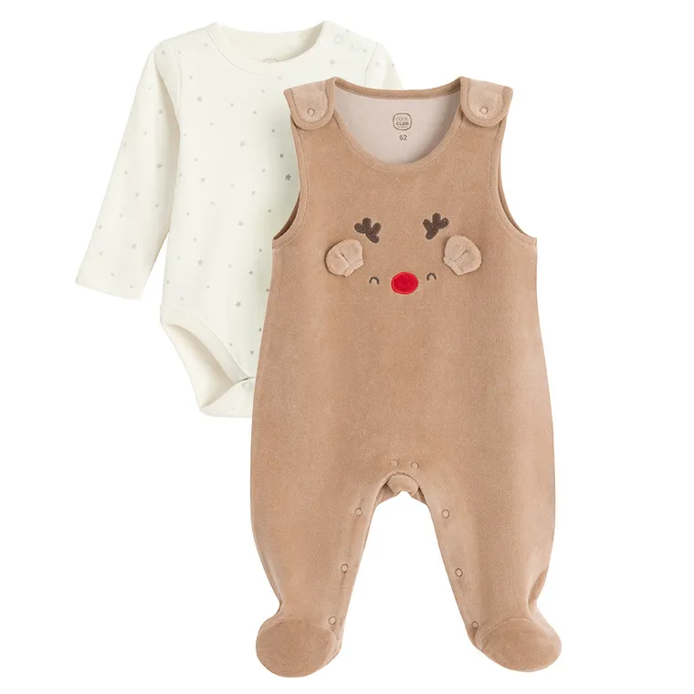 Cool Club, Komplet niemowlęcy, Śpiochy welurowe, Body z długim rękawem, mix