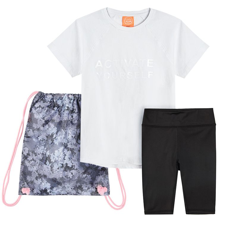 Cool Club, Komplet sportowy dziewczęcy, T-shirt, Legginsy kolarki, Worek, mix