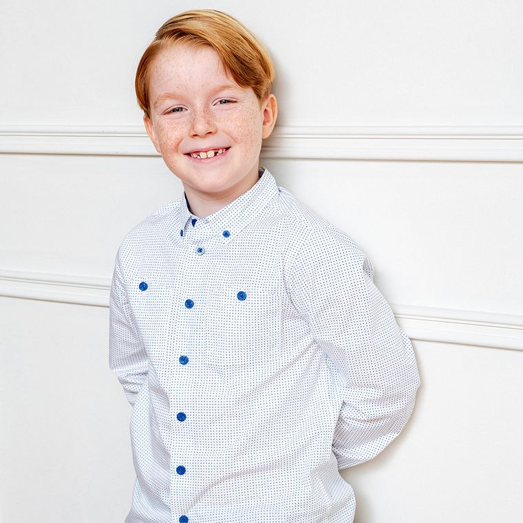 Cool Club, Koszula chłopięca z długim rękawem, biała, granatowe kropki
