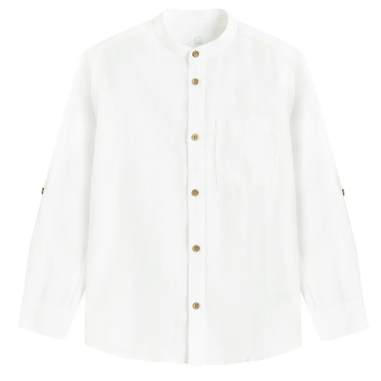 Cool Club, Koszula chłopięca z długim rękawem, z lnem, regular, biała