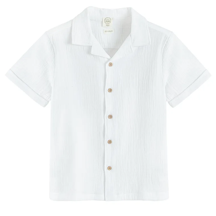 Cool Club, Koszula chłopięca z krótkim rękawem, regular, muślinowa, biała