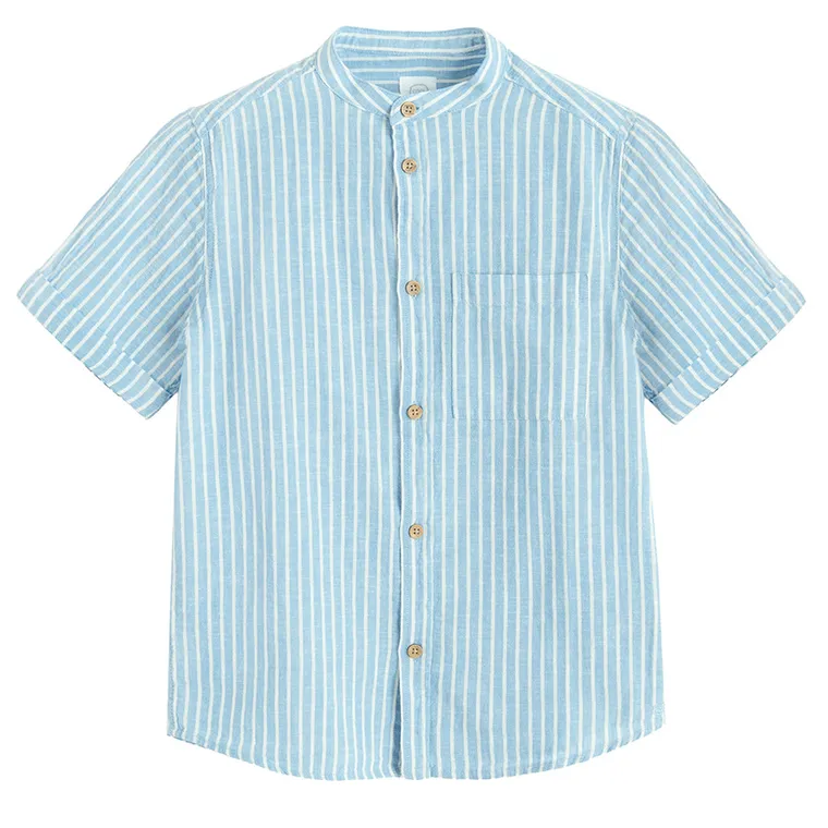 Cool Club, Koszula chłopięca z krótkim rękawem, z lnem, regular, niebieska