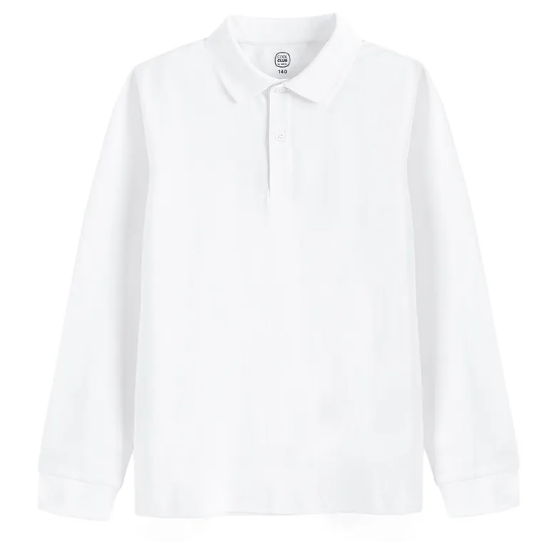 Cool Club, Koszulka polo chłopięca z długim rękawem, biała