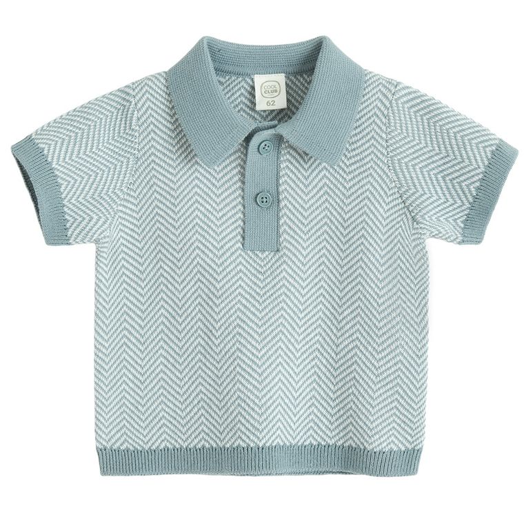 Cool Club, Koszulka polo chłopięca z krótkim rękawem, sweterkowa, niebieska