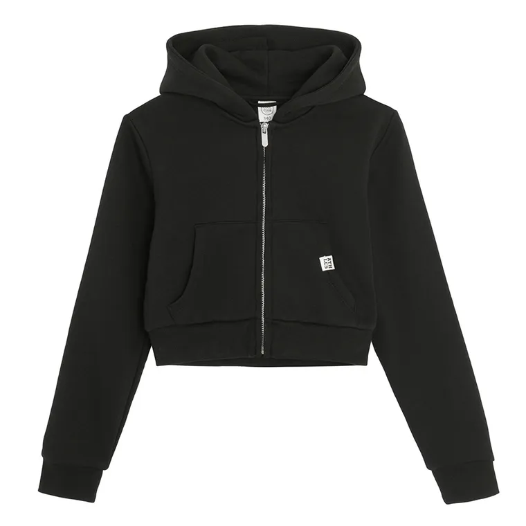Cool Club, Krótka bluza dziewczęca z kapturem, rozpinana, czarna