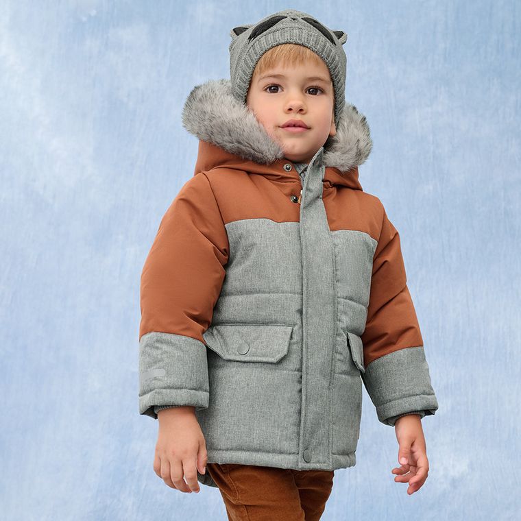 Cool Club, Kurtka chłopięca z kapturem, ocieplana, szaro-brązowa