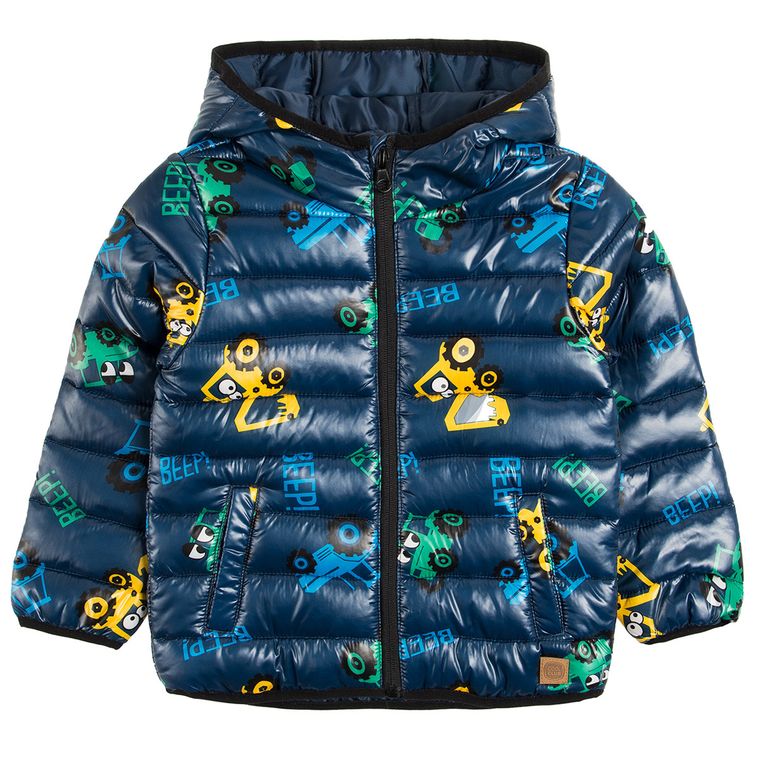 Cool Club, Kurtka jesienna chłopięca, granatowa, pikowana, maszyny budowlane