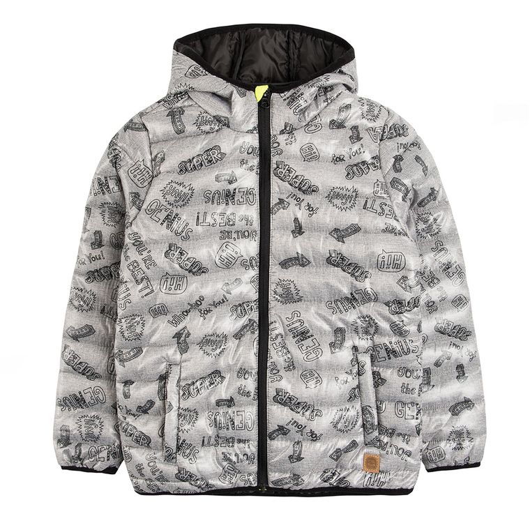 Cool Club, Kurtka jesienna chłopięca, szara, pikowana, napisy
