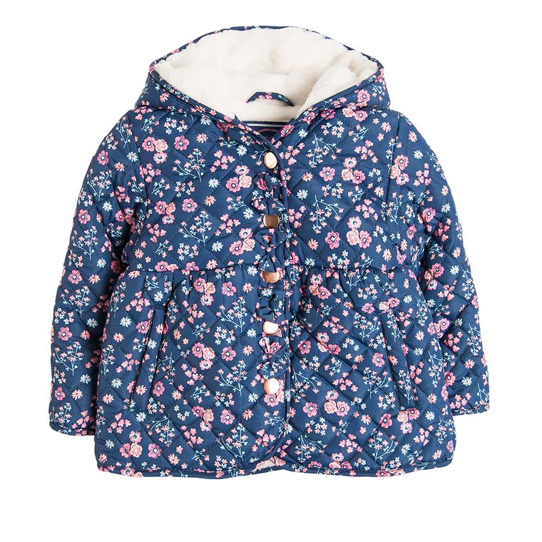 Cool Club, Kurtka jesienna dziewczęca, granatowa, kwiatki
