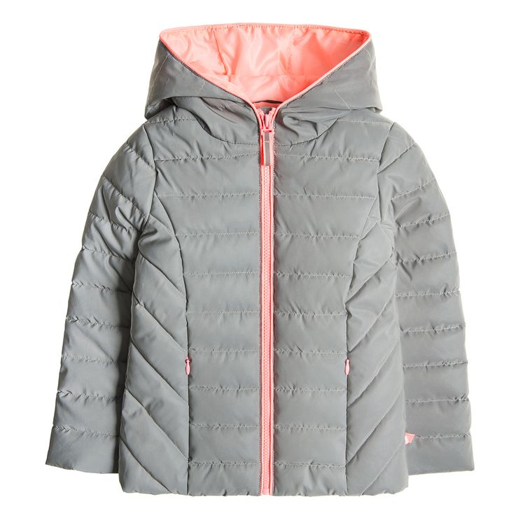 Cool Club, Kurtka jesienna z kapturem dziewczęca, szara, odblaskowy efekt
