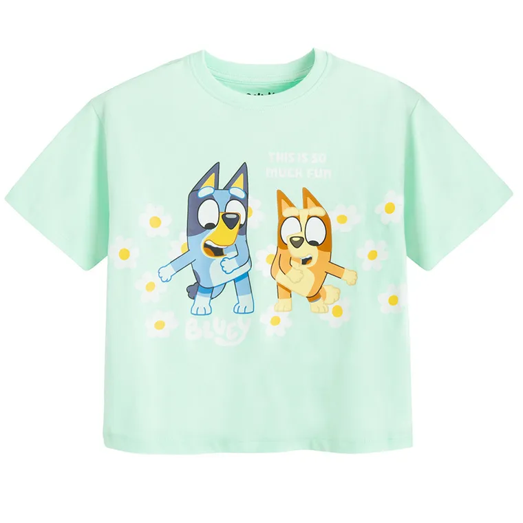 Cool Club, Luźny t-shirt dziewczęcy, bawełna organiczna, miętowy, Bluey