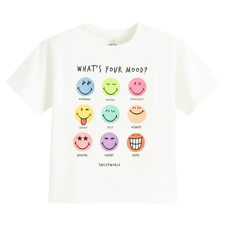 Cool Club, Luźny t-shirt dziewczęcy, biały, SmileyWorld