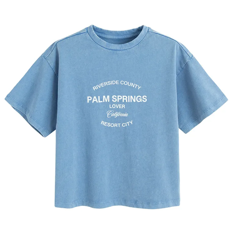 Cool Club, Luźny t-shirt dziewczęcy, crop top, niebieski