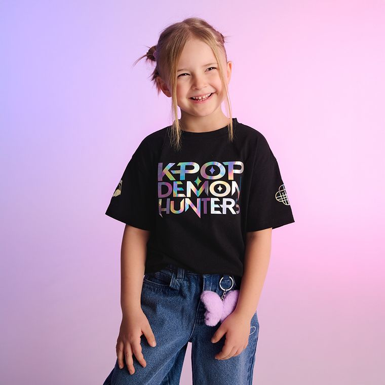 Cool Club, Luźny t-shirt dziewczęcy, czarny, K-Pop Demon Hunters