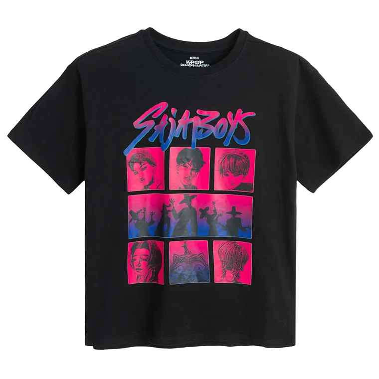 Cool Club, Luźny t-shirt dziewczęcy, czarny, K-Pop Demon Hunters