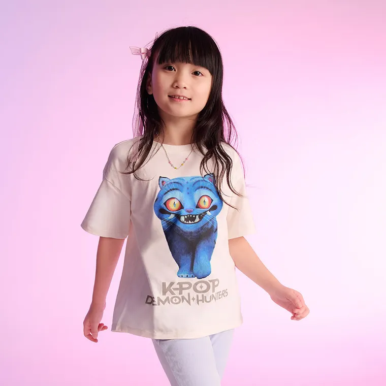 Cool Club, Luźny t-shirt dziewczęcy, ecru, K-Pop Demon Hunters