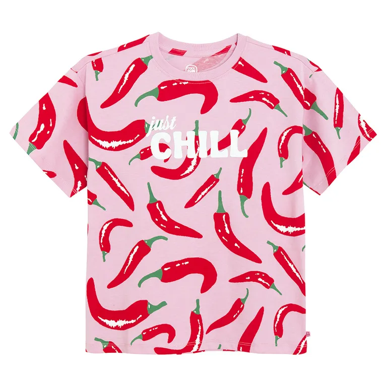 Cool Club, Luźny t-shirt dziewczęcy, różowy